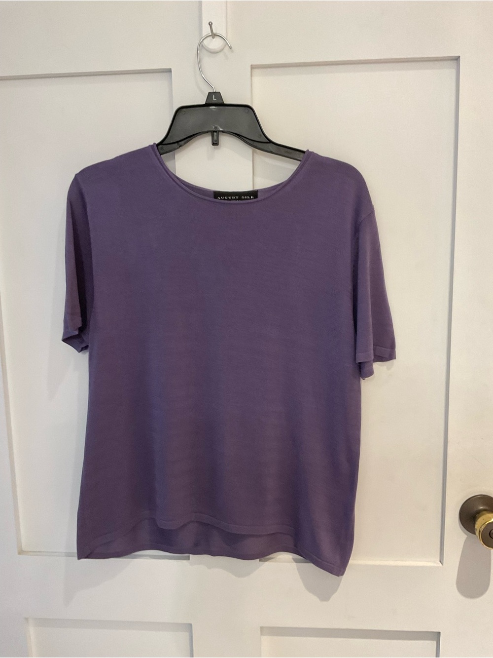 August Silk Soft pure Silk Lavender Short-Sleeve Sweater Womens XL